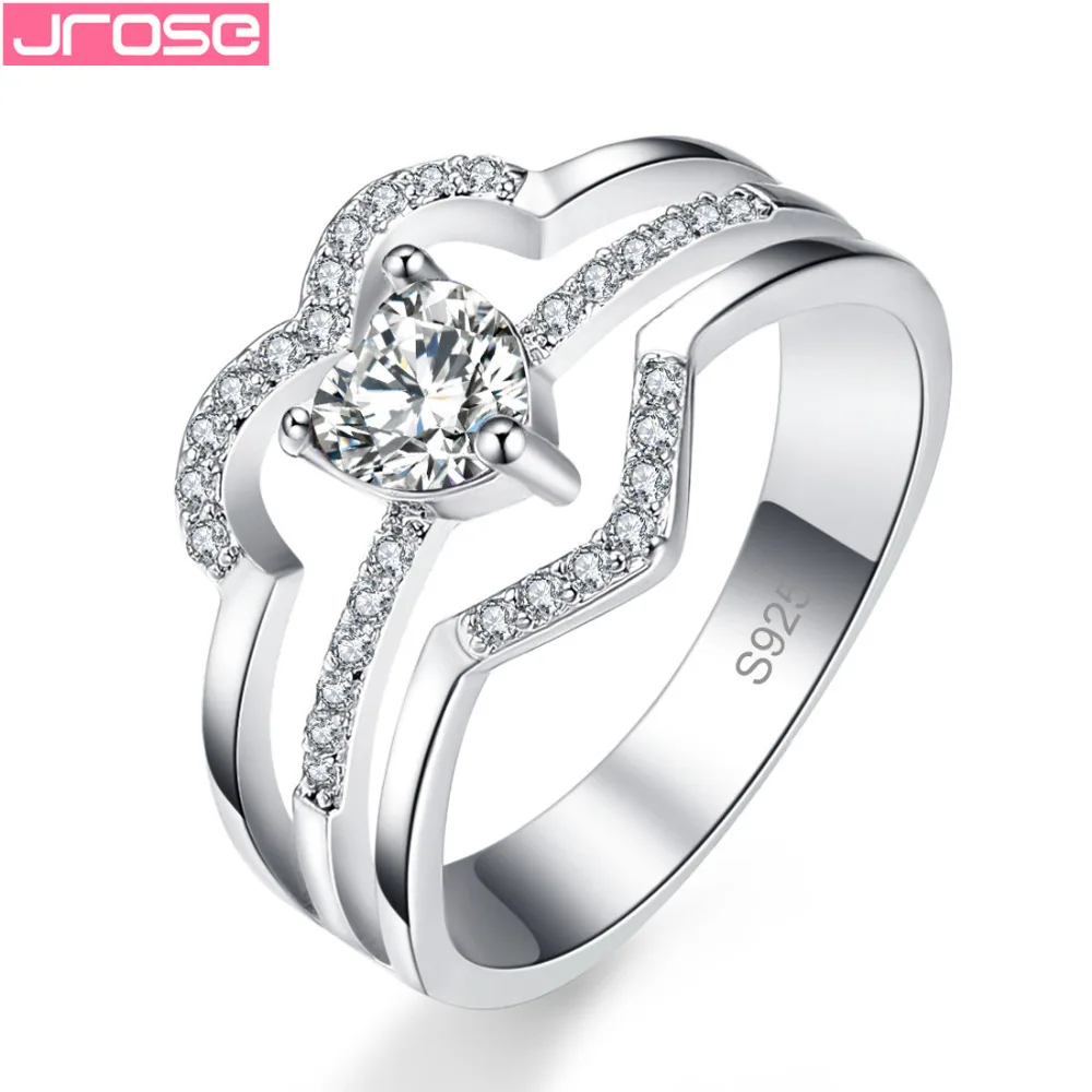jrose Wome's Fashion Love Style Rainbow White CZ Silver Color Ring Size 6 7 8 9 For Wedding Party Jewelry Christmas Gift | Украшения и