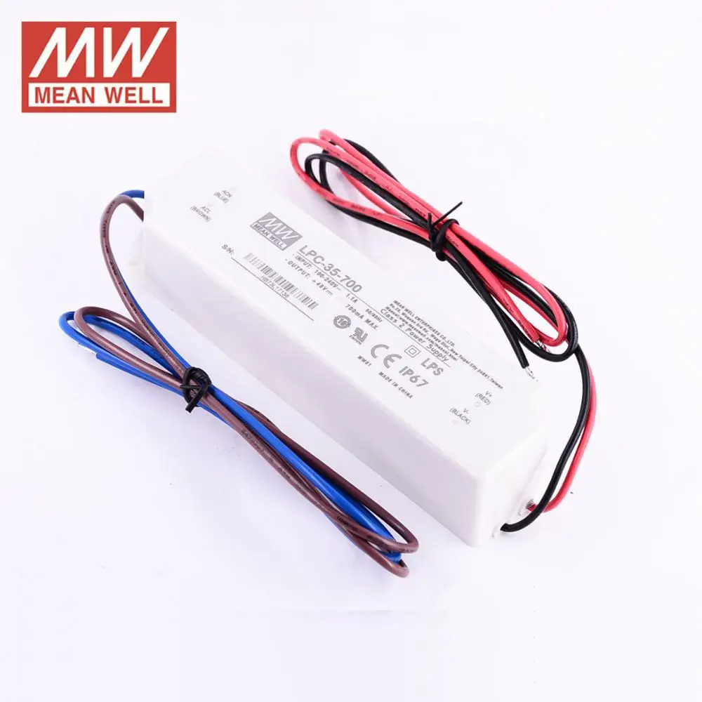 MEAN WELL LPC 35 IP67 Светодиодный источник питания 700mA 1050mA 1400mA постоянный ток