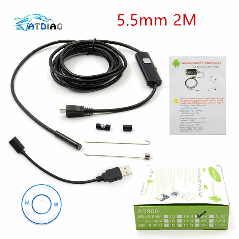 2 м 720P 5 мм объектив HD USB эндоскоп Водонепроницаемый 6 светодиодов осмотр с трубкой