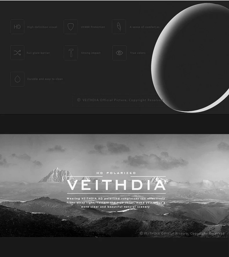 Бренд veithdia Модные солнцезащитные очки поляризованные мужские 6 цветов с зеркальным покрытием солнцезащитные очки для глаз мужские очки аксессуары gafas 2366