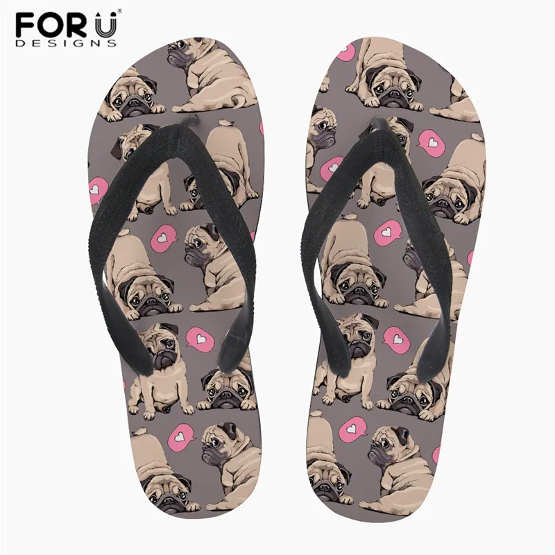 Forures/мужские тапочки летние пляжные шлепанцы милые мопсы принты мягкие плоские