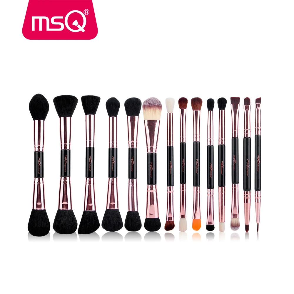 Набор профессиональных кистей для макияжа MSQ розовое золото двухсторонняя