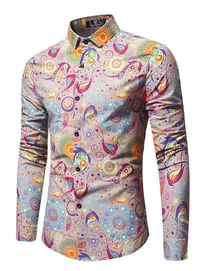 color 19 SHUJIN мужские повседневные рубашки с длинным рукавом, модная Цветочная рубашка с 3D принтом розы, приталенная рубашка с отложным воротником, мужская одежда - Цвет: color 19