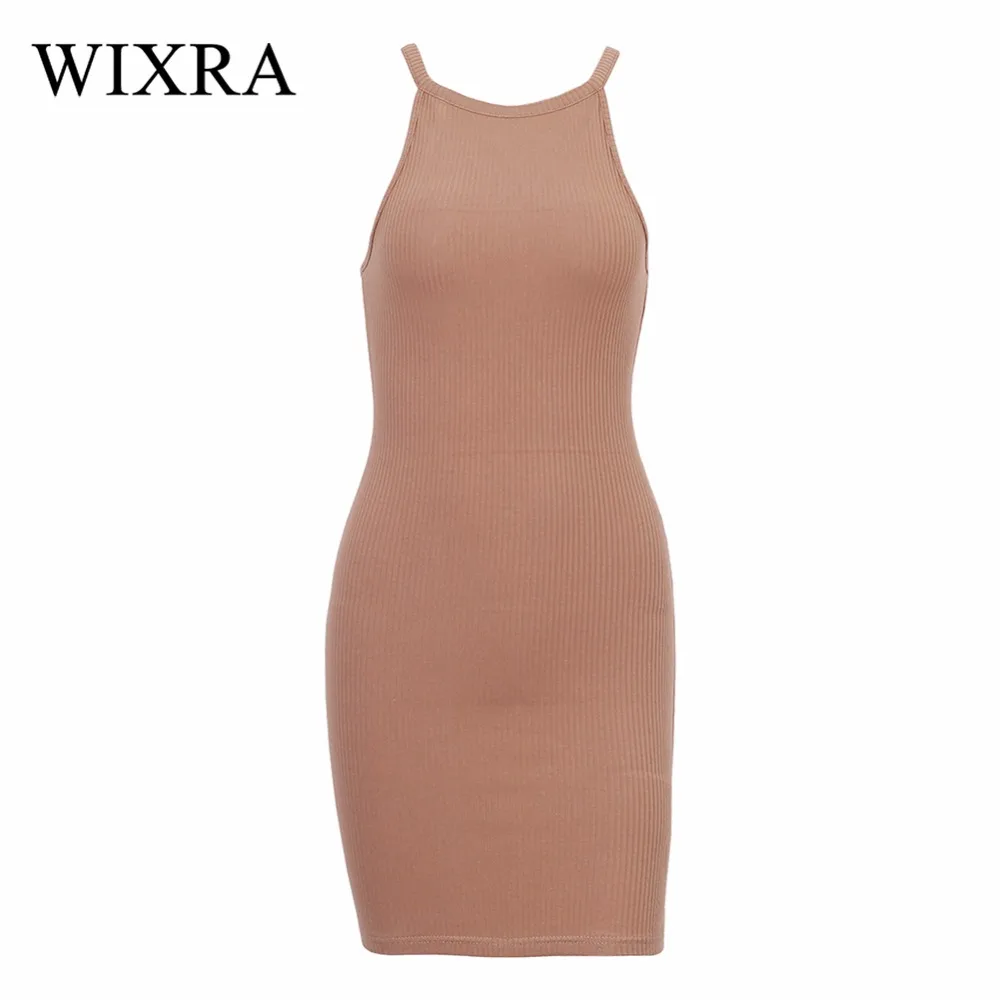 Женское базовое платье без рукавов WIXRA однотонное трикотажное короткое в рубчик