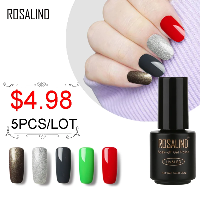 ROSALIND 7 мл 5 шт./лот 58 цветов на выбор Гель-лак для ногтей длительное впитывание