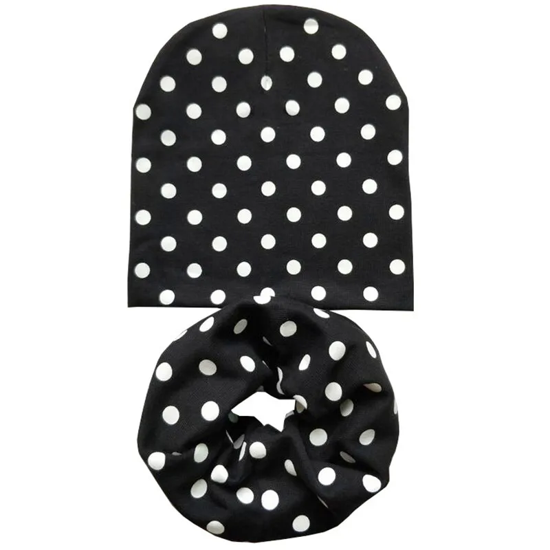Black Dots Set Осенне-зимний вязаный детский шарф, шапка, набор для девочек, шапка, шарф, набор, новая мода для мальчиков, Детский набор из шапки и шарфа - Цвет: Black Dots Set
