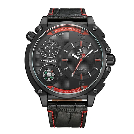 WEIDE бренд Relogio Masculino водонепроницаемые часы с компасом Мужские Аналоговые часы с ремешком из натуральной кожи военные наручные часы - Цвет: Красный
