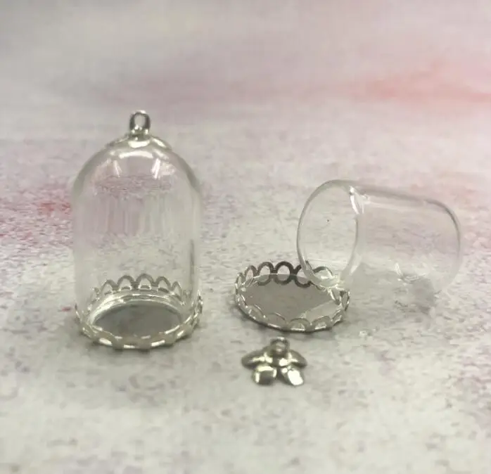 silver flower cap 5 шт./лот 25x18 мм стеклянный глобус пробки колокольчики кружевной лоток бусины крышка стеклянный флакон подвеска Бутылка купольная крышка банки ожерелье Фурнитура - Цвет: silver flower cap