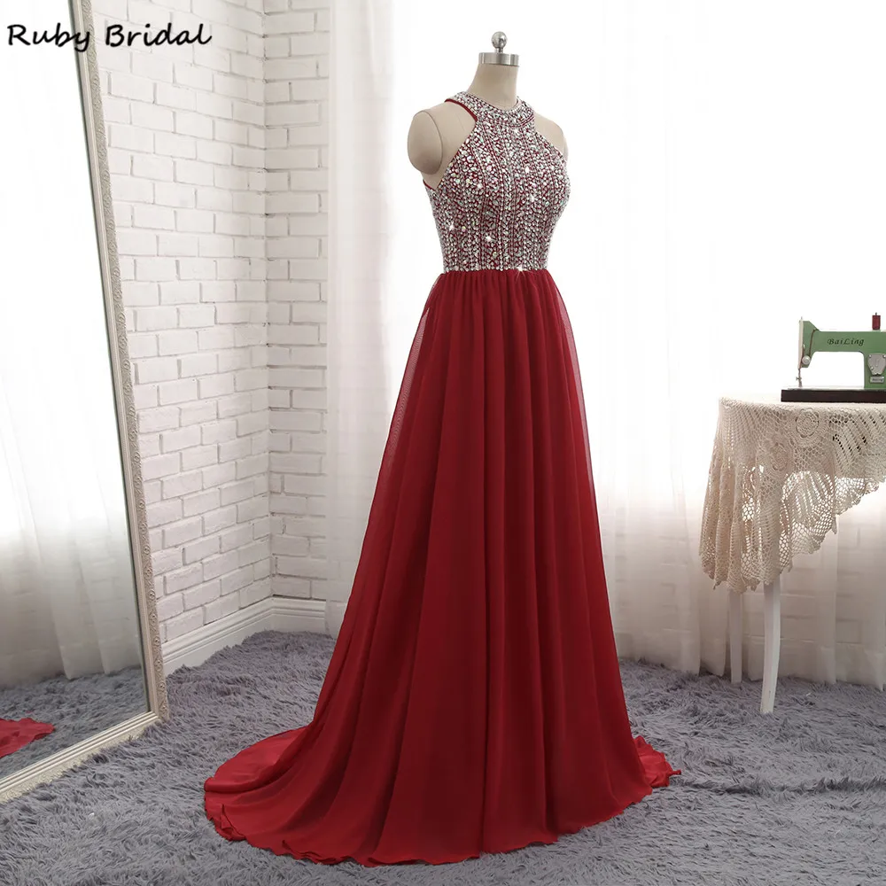 Ruby Bridal 2017 Vestidos De Fiesta бордовое шифоновое платье для выпускного вечера с бисером
