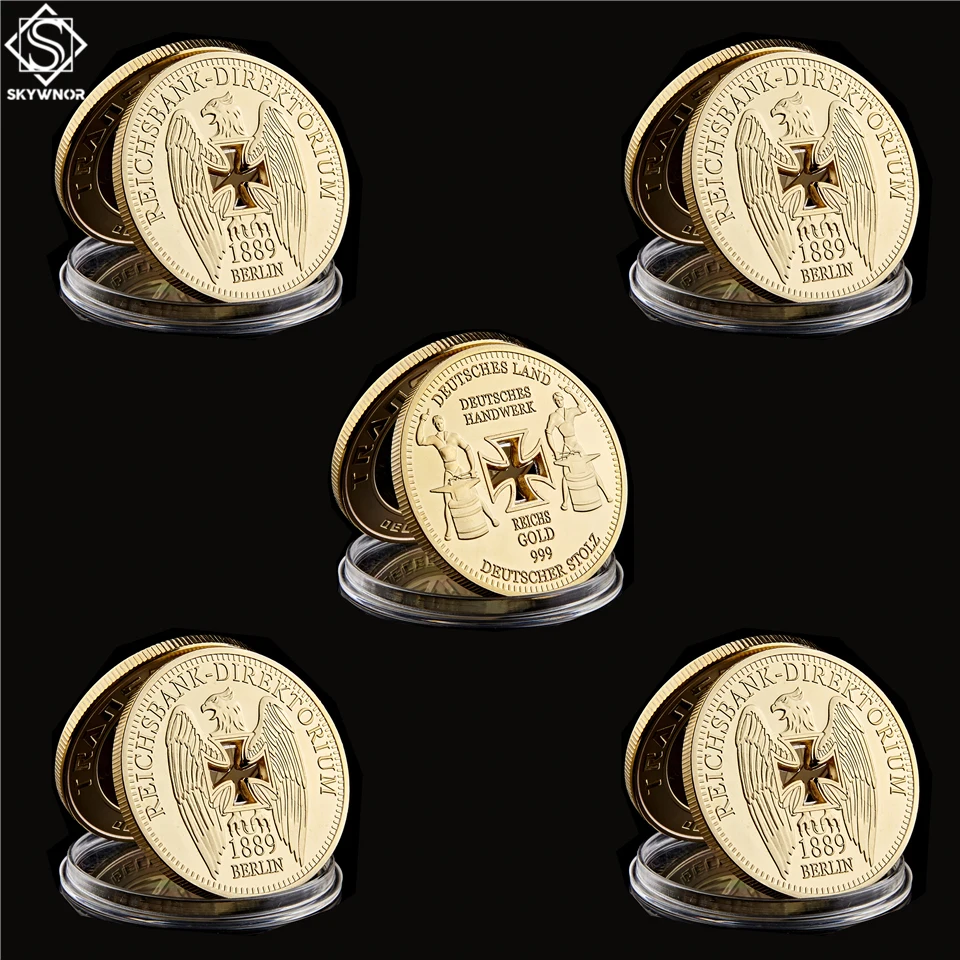 

5PCS 1889 Berlin German Reichsbank Direktorium Gold Hollow Cross Eagle Coins W/ Acrylic Case