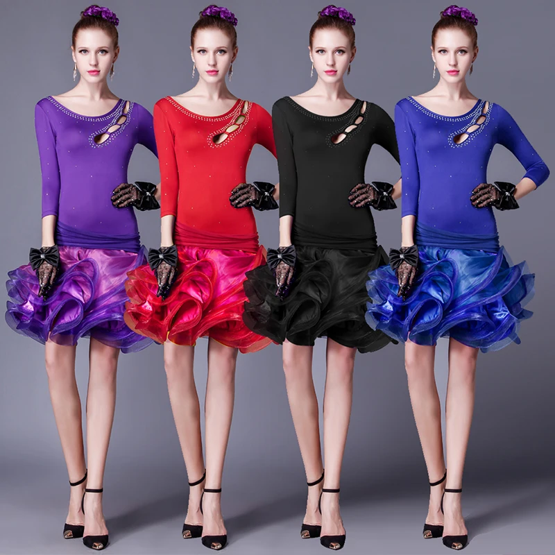 Lady Latin Dance Clothing Female Adult Summer New Dancing Costumes Women Samba Rumba Cha-cha Uniform Diamond B-4215 |