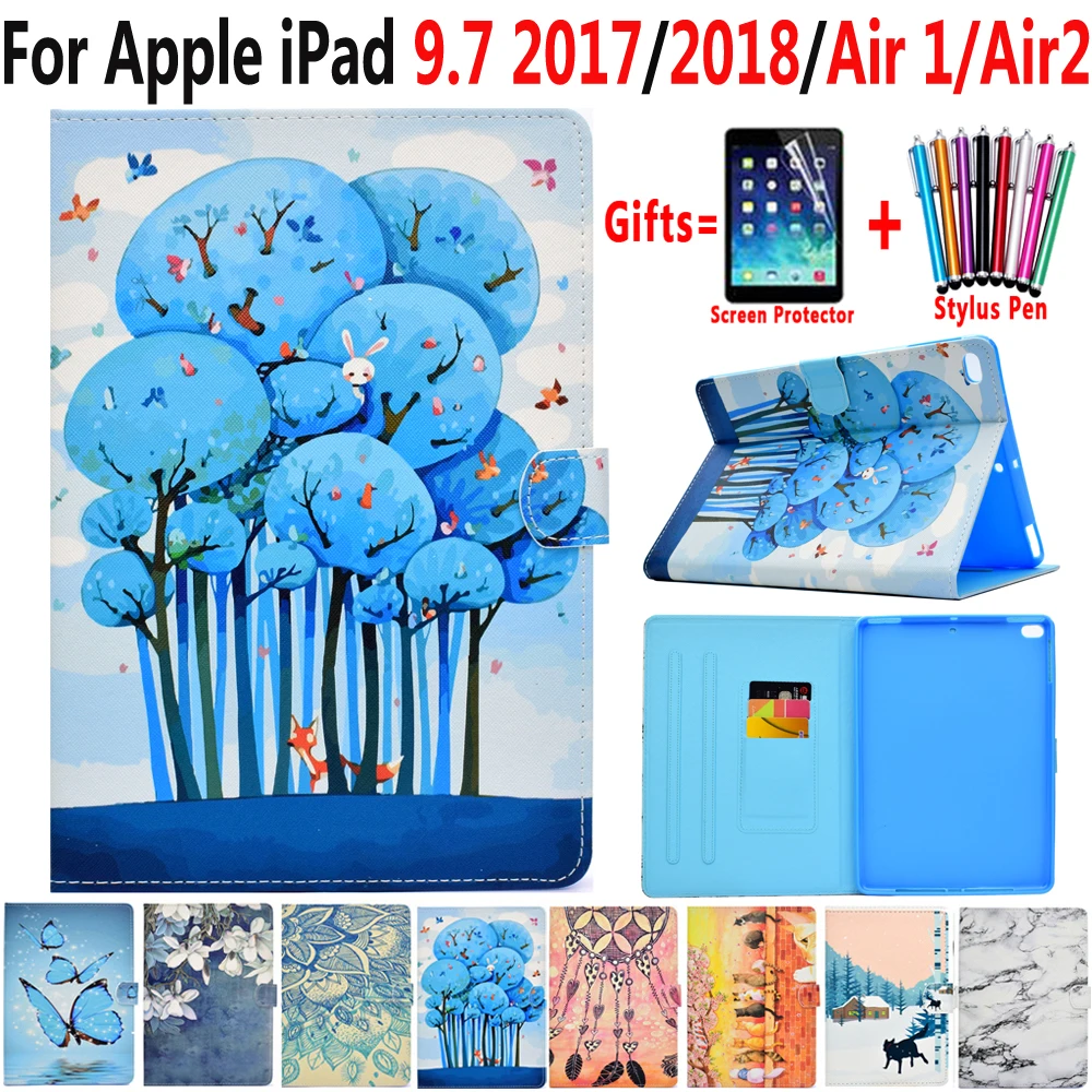 Модный чехол для Apple iPad 9 7 2017 2018 Air 1 2 5 6 го и поколения окрашенный кожаный умный