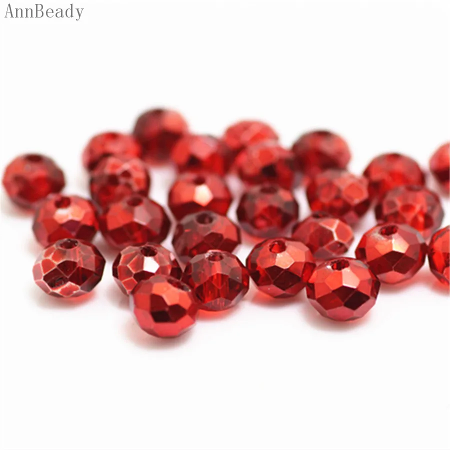 new red AnnBeady, одноцветные красные, серебристые, 4x6 мм, 50 шт., австрийские граненые стеклянные бусины Rondelle, бусины для изготовления ювелирных изделий - Цвет: new red