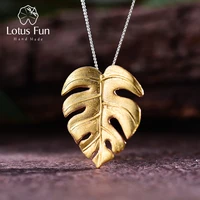 lotus fun real 925 sterling silver handmade fine jewelry 18k gold monstera leaves design pendant without necklace for women gift
