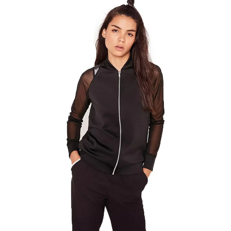 HYH HAOYIHUI Fashion Women Coats Black Solid Jackets Regular Autumn Zippers Long Sleeve Sheer O Neck Leisure Casual|fashion women coat|women