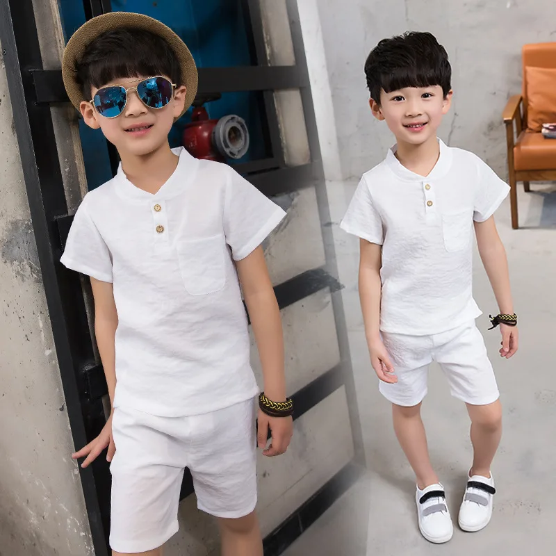 Akexiya New boys clothes short sleeve T-shirt+shorts 2pcs set O-neck multicolor clothing solid gray children |