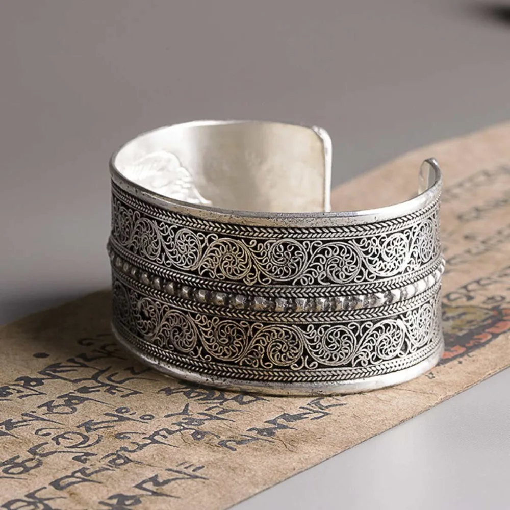 

hot sell new - free shipping Vintage silver Retro drawing wide opening palace Bracelet armlet bangle
