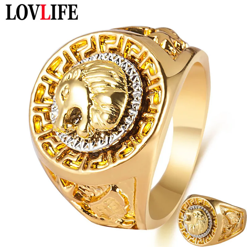 Винтажный обаятель Золотой цвет Классический Панк Рок Хип-Хоп Кольца на пальцах для мужчин Крутое мужское кольцо с головой льва Животное Кольцо модной ручной ювелирки.