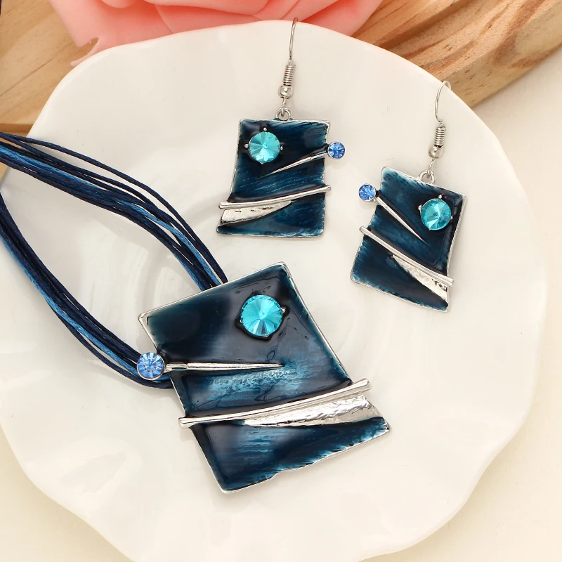 Винтажные Свадебные Ювелирные наборы для помолвки женщин lucite синий кристалл