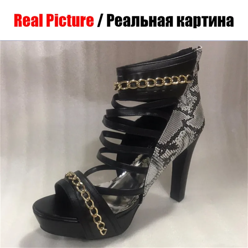 KARINLUNA/Новые модные женские туфли на высоком каблуке и платформе с металлическим украшением, большие размеры 34-50 Повседневные Вечерние Летние босоножки из органической кожи