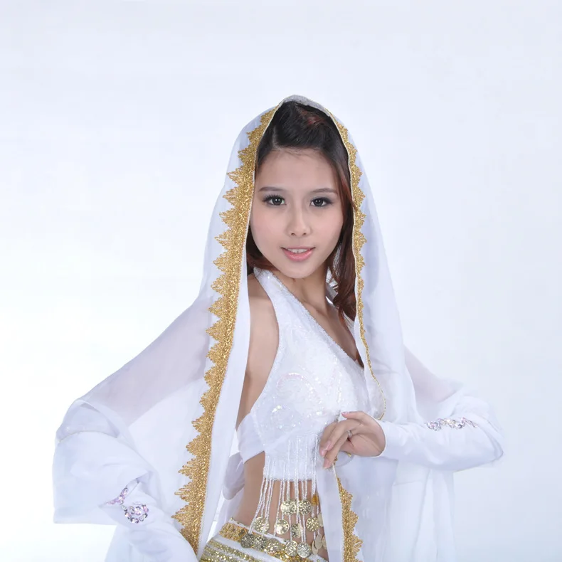 white shawl Танец живота большая вуаль шаль Высокое качество 120D шифон Племенной платок цыганские шарфы танцевальные шали Цыганская шаль большой белый шифон - Цвет: white shawl