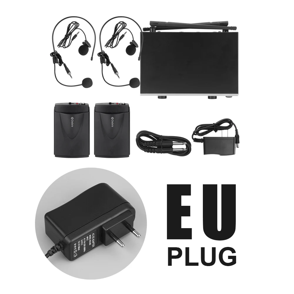 EU 2Bodypack Debra Audio D-120 2Channel with Handheld or Lavalier&Headset Mic UHF Wireless Microphone System with XLR for karaoke sing speech - Цвет: EU 2Bodypack