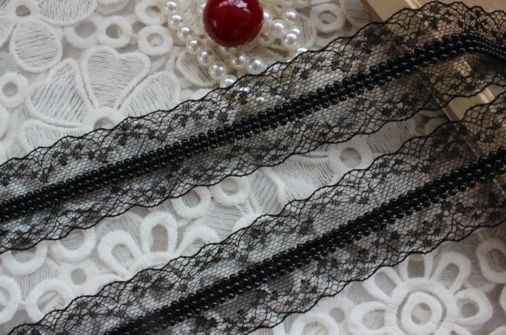 Черная Готическая кружевная отделка из бисера для повязки на голову костюм