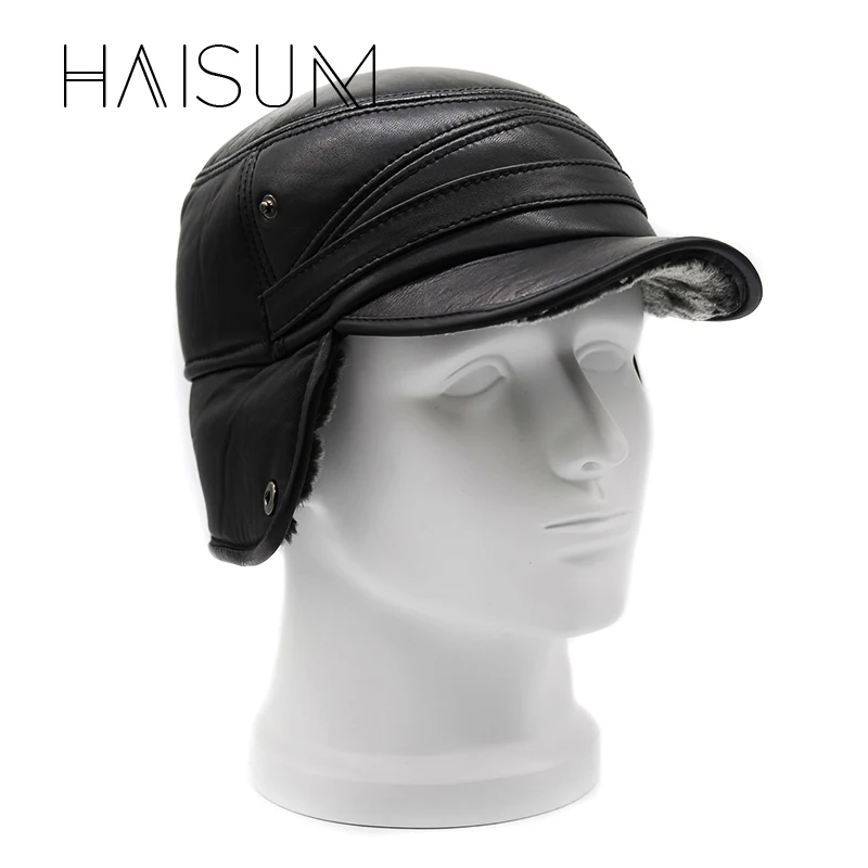 Новинка 2017 модная мужская теплая зимняя шапка-бомбер Haisum из натуральной овечьей