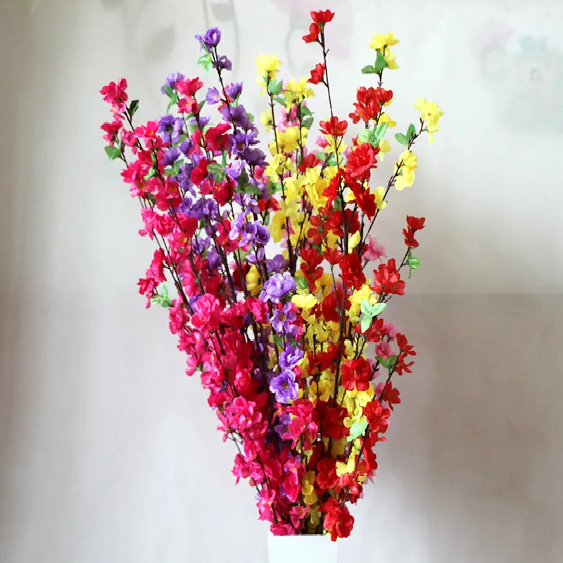 65cm 5pcs Plum Cherry Blossoms Artificial Silk Flower Flores Sakura Tree Branches Home Table Living Room Decor DIY Wedding Decor