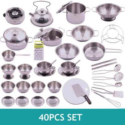 40pcs Set 11-40 шт. Набор детских кухонных игрушек из нержавеющей стали набор для приготовления пищи кухонная посуда для детей ролевые игры игрушки для приготовления пищи для детей Подарки - Цвет: 40pcs Set