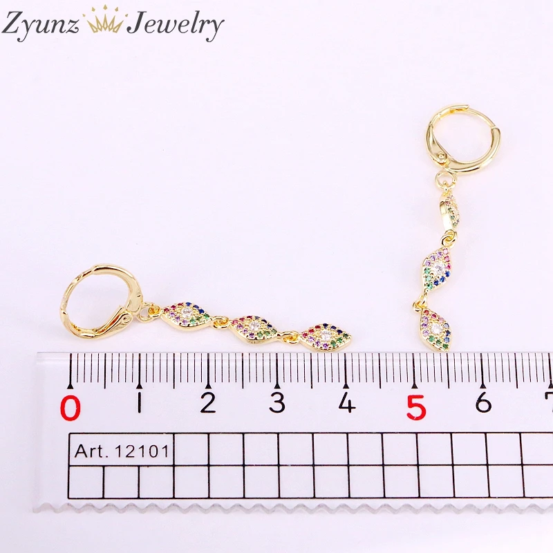 

5Pairs, Gold color delicate earring, rainbow cz crystal zirconia tassel fashion women earring