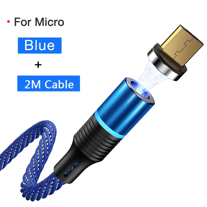 Магнитное зарядное устройство кабель передачи данных Micro usb type C Быстрая зарядка для samsung huawei P30 Pro Android СВЕТОДИОДНЫЙ светильник нейлоновый провод - Цвет: Micro USB 200cmCable