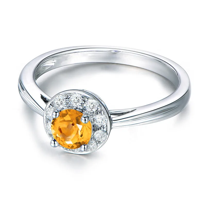 AINUOSHI Natural Citrine Halo Ring 0.8ct Round Cut Gemstone 925 Sterling Silver Ring Engagement Wedding Jewelry Women Ring