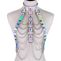 holographic body chain harness top punk women holo rainbow waist jewelry festival rave outfit