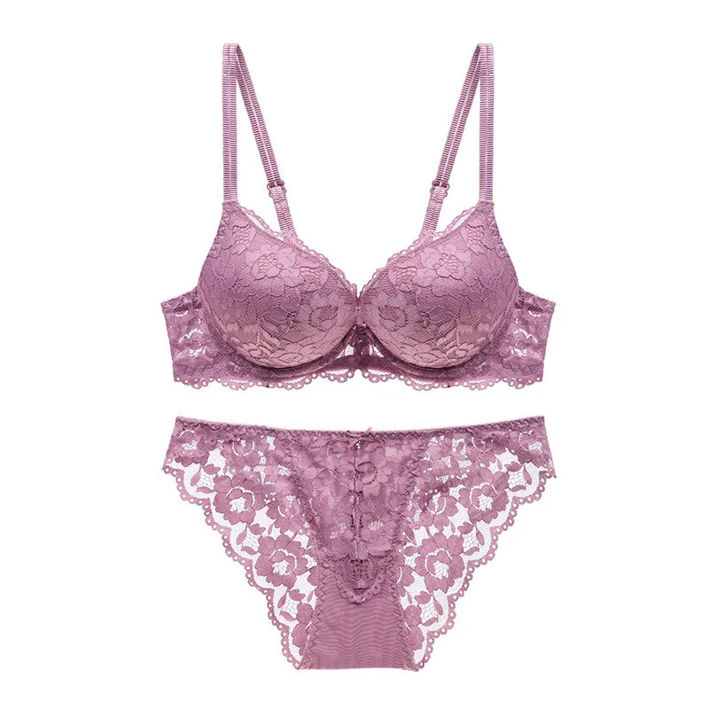 Women New Sexy Lace Bra Briefs Set Solid Flower Three Quarters Push Up Underwear and Panties Sets | Женская одежда