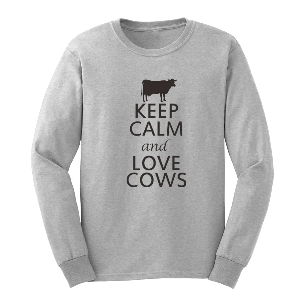 Мужские футболки с длинным рукавом и надписью Keep Calm And Love Cow повседневная мужская