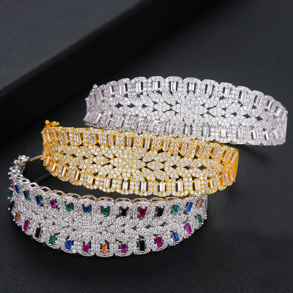 missvikki Handmade Prong Setting AAA CZ Bangle Open Ring Jewelry Set Luxury Gorgeous Geometric for Women Bridal Wedding | Украшения и