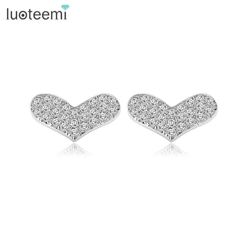 

LUOTEEMI Small Size White Gold-Color Cubic Zirconia Sweet Love Heart Stud Earring for Women Fashion Bridal Wedding Jewelry