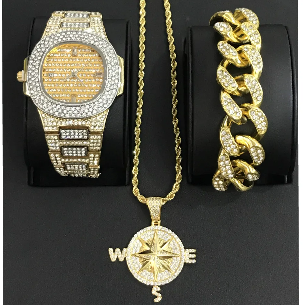 Роскошные мужские часы ювелирные изделия в стиле хип хоп стильные браслет и