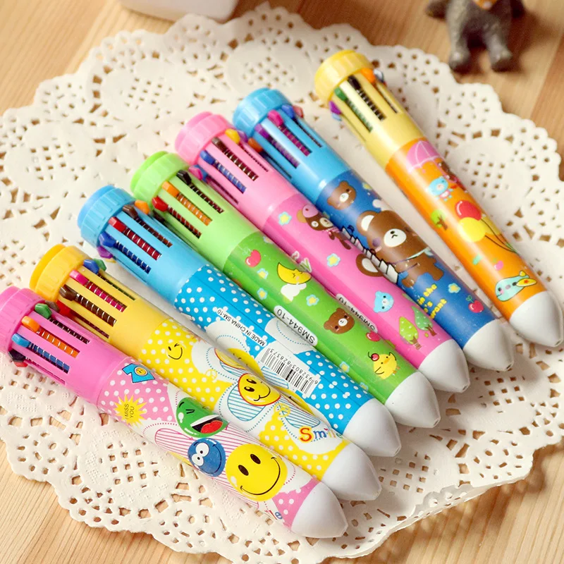 Jonvon Satone 15 Pcs Cartoon Animals Ten Color Pens Coloured Ball Point Pen Ballpoint Pen Wholesale Stationery School Supplies