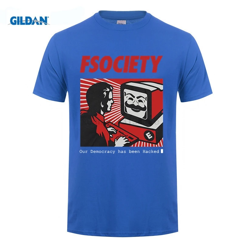 Mr Robot Fsociety Mask T Shirts Men Fashion Printed T-shirt Summer Short Sleeve Cotton Shirt |