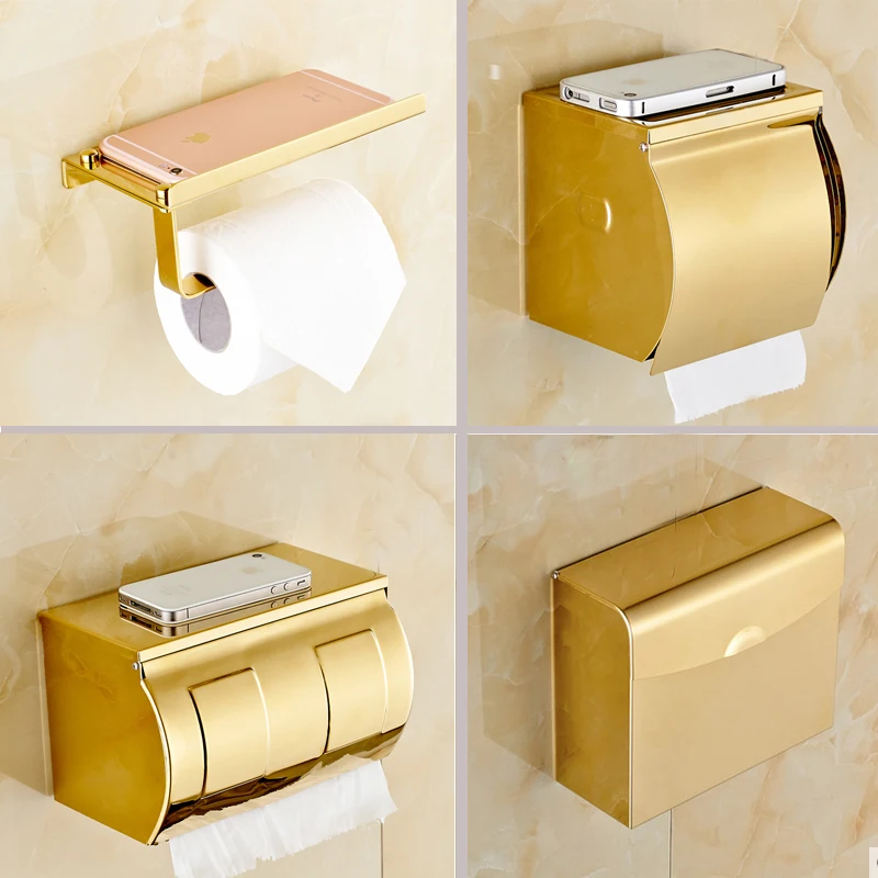 

Stainless Steel Bathroom Paper Phone Holder with Shelf Bathroom Mobile Phones Gold Towel Rack Toilet Paper Holder Tissue Boxes