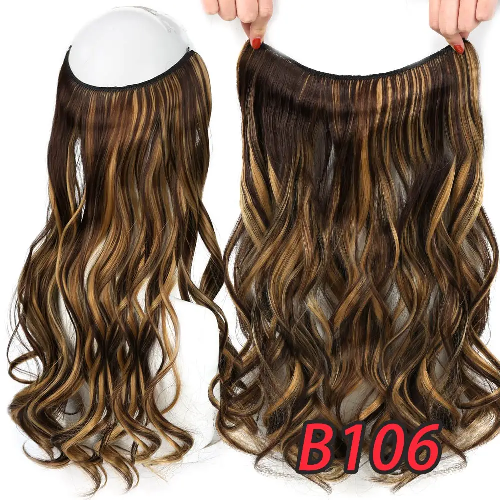 Pageup 20" Secret Fish Line Real Hair Extension One Piece Invisible Wire Wave Natural Blonde Synthetic Fake Hairpieces - Цвет: YX02-106