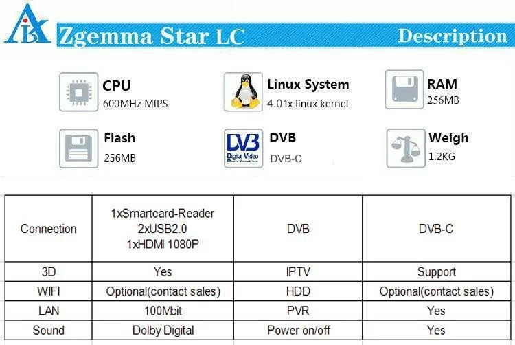 5 шт./лот новая звезда zgemma LC HD один тюнер DVB-C Linux Enigma 2 цифровой спутниковый приемник