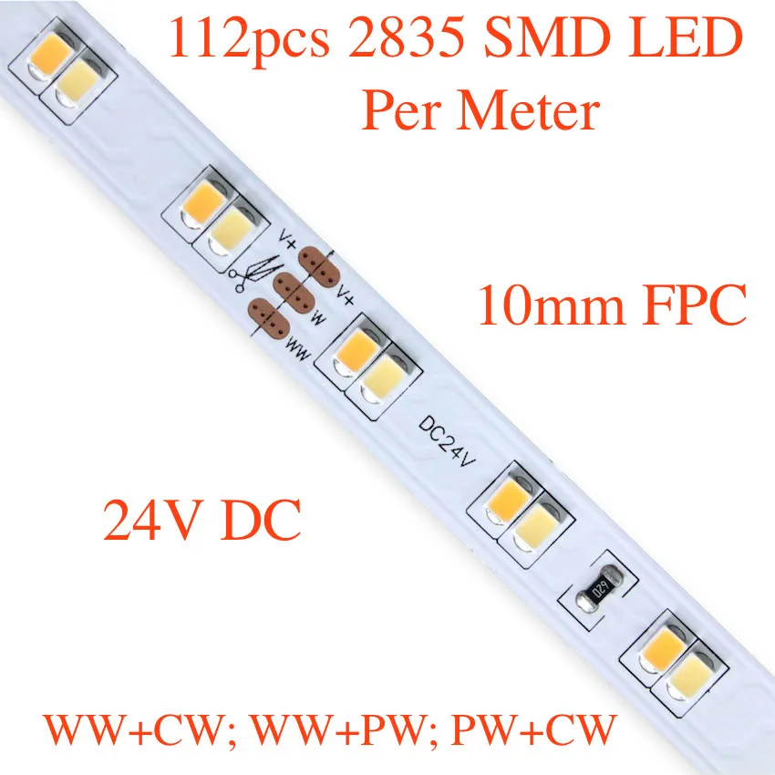 Светодиодная лента 24 В 112led/m smd 2835 (560led/5 м) CW + WW CCT регулируемая|light bike|lighting wrought iron
