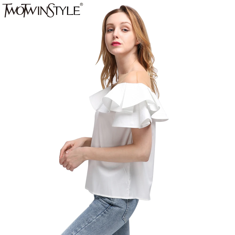 Twotwinstyle Лето 2017 г. Для женщин оборками Рубашка с короткими рукавами Топы