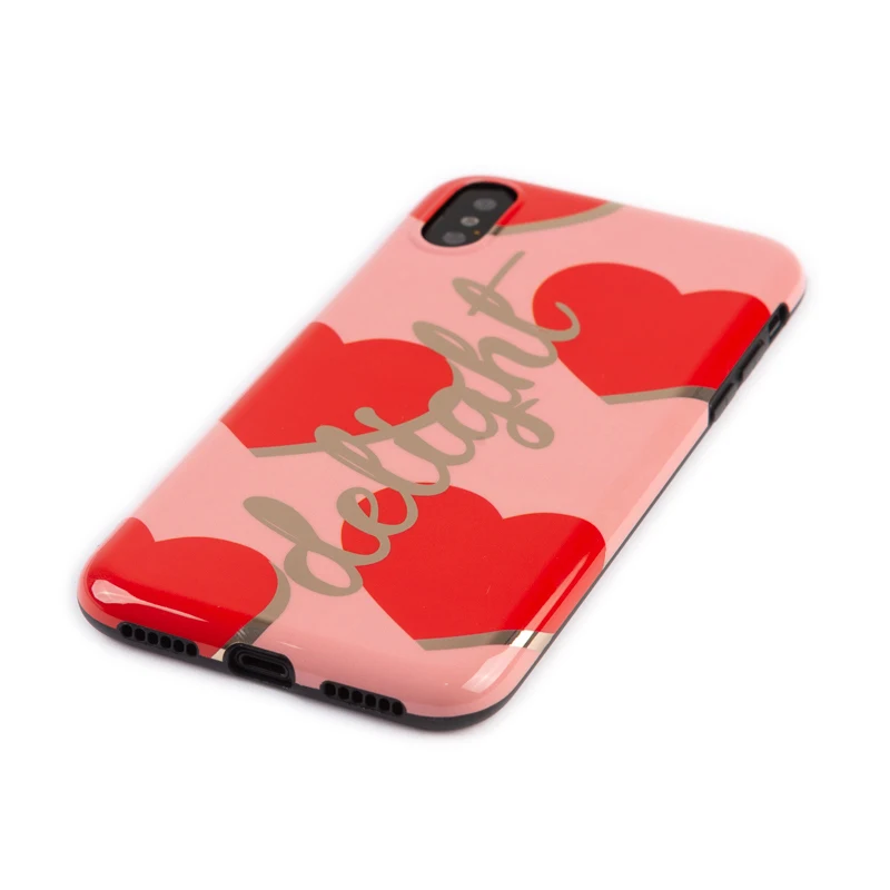 Luxury Brand Gold Plated IMD Soft Silicone Case for iPhone 7 8 Plus X 10 XS Max XR Cute Girl Love Delight Hot Pink Heart Coque |