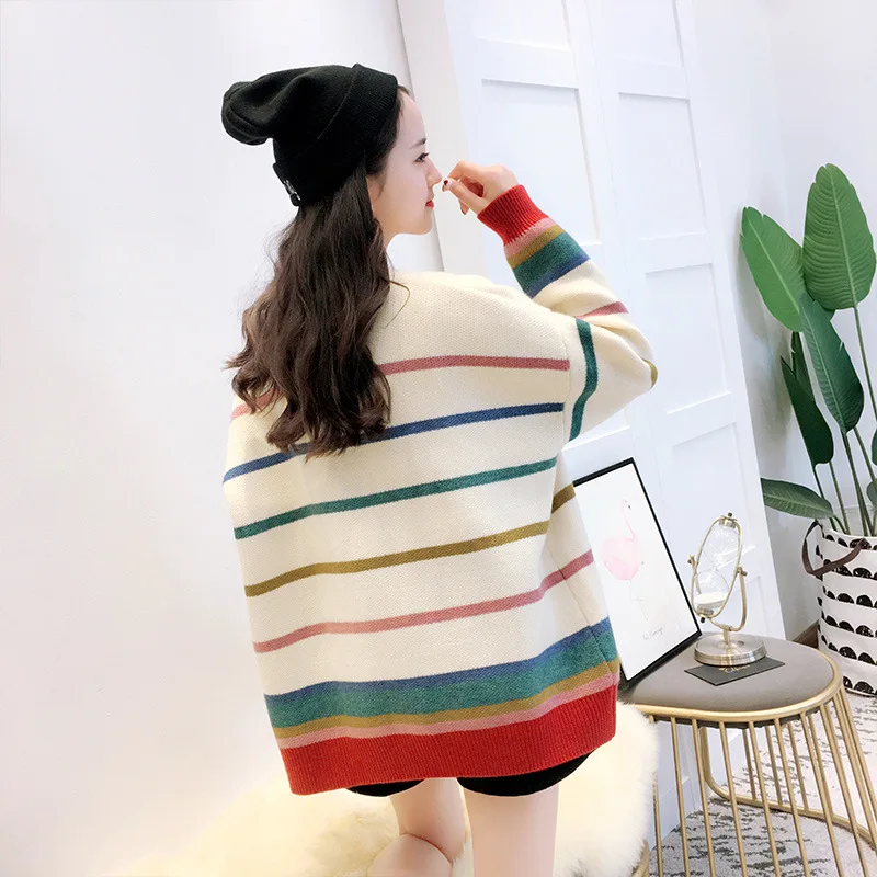Cardigan Coat Autumn Sweater Knitted Casual Coats Female Print Striped Cardigans For Ladies Loose Women |