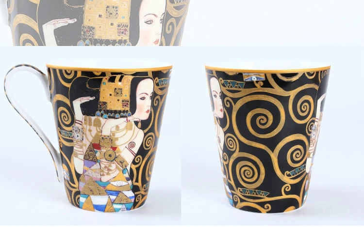 Gustav Klimt серия знаменитая картина маслом Поцелуй подождите художественная кружка кофе стакан молоко чашка для завтрака Taza Gato Xicara Koffie Kopjes