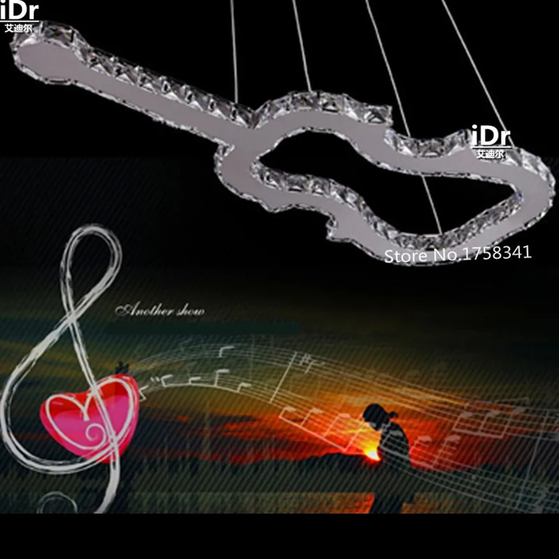 

Creative guitar Shape LED crystal pendant with stainless steel dining room lamp with modern bedroom chandelier light